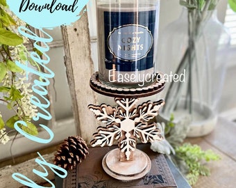Holiday Candle Holder Stand Snowflake  Winter Tree Snowflake Sign SVG  Holiday  Glowforge SVG  Table Setting Display Chrsitmas