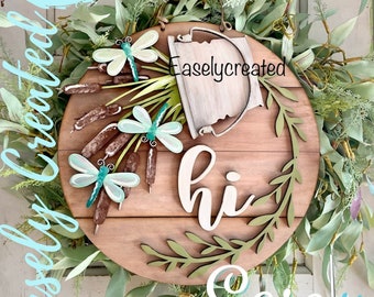 Interchangeable 15&quot; Round Seasonal insert for Bucket Door Hanger &quot;Dragonfly and Cattails Sign SVG  Holiday Porch Laser Ready  Glowforge SVG