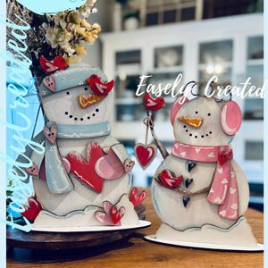 Snowman Valentine Couple Shelf Sitter Winter Snow People Instant Digital Download Glowforge Laser Ready SVG File