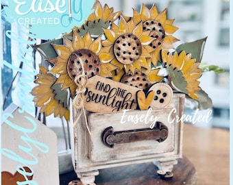 INSERT Only "Sunflower" for Vintage Box© Hutch Drawer Cabinet Changeable Shelf Sitter SVG Instant Digital Download Glowforge Laser DIY
