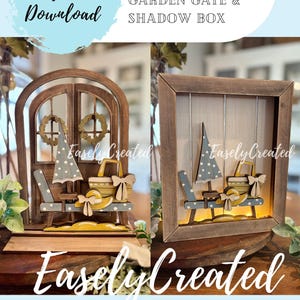 Shadow Box© Display or Arched Door Gate Insert ONLY "Seaside Beach Chair" Standing Shelf Sitter SVG Instant Digital Download Glowforge Laser