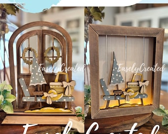 Shadow Box© Display or Arched Door Gate Insert ONLY "Seaside Beach Chair" Standing Shelf Sitter SVG Instant Digital Download Glowforge Laser