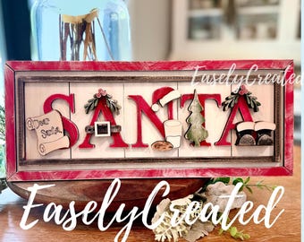 Lettere di Natale dal design creativo con cuciture a vista, insegna di Babbo Natale, file digitale SVG pronto per il taglio laser, Glowforge, download immediato, fai da te