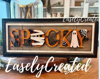 Lettres cousues au design créatif - Panneau d'Halloween effrayant - Fichier SVG numérique compatible laser Glowforge - Téléchargement instantané - À faire soi-même