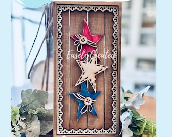 Marco de encaje vintage, estrellas de julio de verano, letrero rústico patriótico SVG, descarga digital instantánea, kit de bricolaje Glowforge Laser Ready, intercambiable.