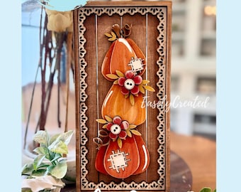 Vintage Lace Frame Fall Stacked Pumpkins Rustic Sign SVG Instant Digital Download Glowforge Laser Ready DIY Kit Can Be Interchangeable