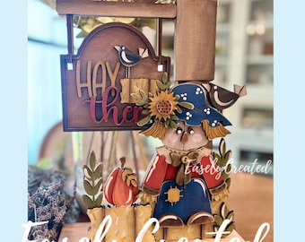 Mini cartello da palo con inserto intercambiabile "Ehi, spaventapasseri e corvo" Cartello da mensola SVG Holiday Glowforge SVG Download digitale immediato