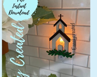 Easter CHurch Night Light Attachment SVG  Holiday  Glowforge SVG  Nite Lite Interchangeable Seasonal Sign