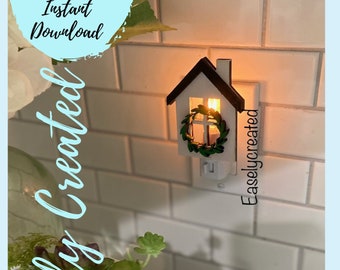 Home House with Wreath Night Light Attachment SVG  Holiday  Glowforge SVG  Nite Lite Interchangeable Seasonal Sign