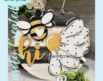 Spring Bee Hi Summer Door Hanger Sign SVG - Glowforge SVG Home Sign Shiplap