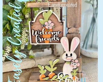 Mini  Post Sign Interchangeable insert "Spring Bunny Easter " Shelf Sitter Sign SVG  Holiday Seasonal Glowforge SVG  changeable Sign
