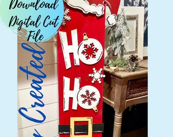 Merry Christmas Porch Leaner Sign SVG File  Holiday Porch Sign SVG - Santa Ho Ho Ho Sign Sign Glowforge SVG