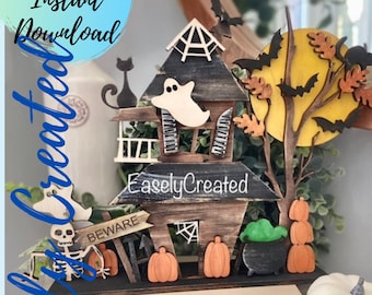 Haunted House  Halloween SVG  Spooky House Shelf sitter Digital File - Haunted Mansion Shelf sitter sign - Witch Sign - Fall Shelf Sitter