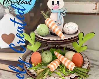 Easter Two  Tier Tray Digital Download File - Glowforge Spring Tiered Tray SVG - Easter Tiered Tray SVG -Rabbit Tray Set Spring tiered Tray
