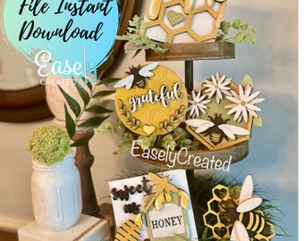 Bee Tiered Tray Digital Download File - Summer Tiered Tray - DIY Tiered Tray Honey Bee Tiered Tray Glowforge File Bee Sign Tiered Tray