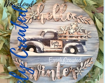 Winter Hanger Sign SVG File  Fall SVG hanger sign-Snowflake Truck Sign SVG - Winter Sign Door Hanger 15 shiplap door hanger Shiplap sign