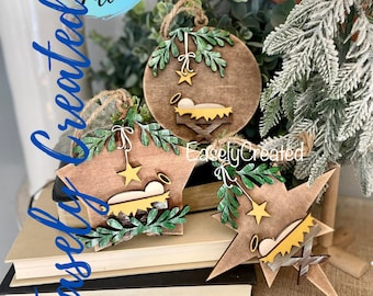 Christmas Ornament Digital File - Farmhouse Winter Ornaments -  Holy Night SVG Baby Jesus Ornament  Glowforge Laser Ready SVG