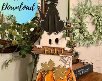 Pumpkin Ghost Black Cat Porch Sign SVG File  Halloween Sign- Fall Porch Sign SVG - Pumpkin Porch Sign - Pumpkin Sign