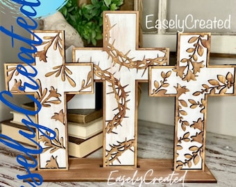 Easter SVG File Cross Sign- He is Risen Sign  SVG - Three Crosses Sign Cross SVG Glowforge Laser Cut File
