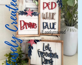 4th of July Sign Trio Digital File - Red white blue Sign - Land of the free brave Sign Let Freedom ring svg  Glowforge laser cut file