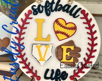 Kids DIY Kit SVG Digital File -Kids DIY Project - Kids Softball Sign - Baseball svg sign laser glowforge door hanger Sport Sign