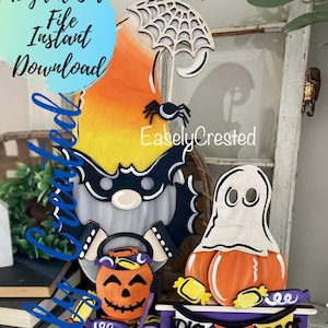 Fall Halloween Gnome Shelf sitter Sign SVG  Digital File Wagon gnome