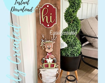 4ft Interchangeable Porch Leaner bucket insert "Christmas Reindeer" Seasonal Sign SVG  Holiday Porch Laser Ready  Glowforge SVG