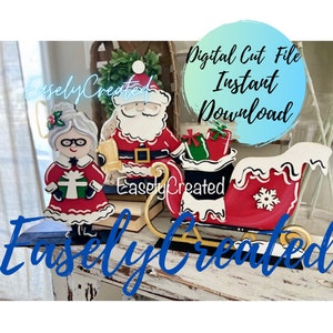 Holiday set File Santa SVG  Digital File -  Mr and Mrs Claus Sign Digital Download - Santa&#39;s Sleigh SVG
