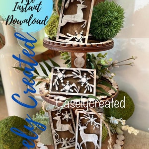 Carte-cadeau ornement ornement flocon de neige fichier numérique - décorations d'hiver de ferme - renne Noël SVG Glowforge Laser Ready SVG