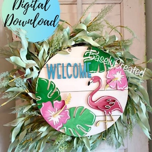 Flamingo Türhänger Zeichen SVG-Datei Sommer Türhänger Zeichen Flamingo Veranda Zeichen SVG 15 &#39;Schilf Türhänger Shiplap Zeichen