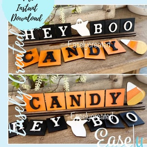 Scrabble Tile Letter Sign Hey Boo and Candy Set SVG File  Halloween Fall Sign Candy Corn Ghost Sign SVG -  Sign Glowforge SVG