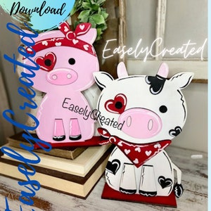 Bundle Pig and Cow Kids Valentine DIY SVG  Digital File -Kids DIY Project - Valentine Sign - Valentine Shelf Sitter Dog shelf sitter Dog Cat