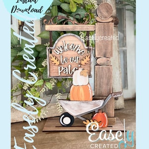 Mini  Post Sign Interchangeable insert &quot;Welcome to our Patch&quot; Shelf Sitter Sign SVG  Holiday Seasonal Glowforge SVG  changeable Sign