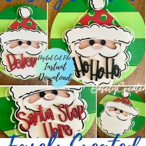 Santa Door Hanger SVG  Digital File - Christmas sign svg Santa Stop Here Sign SVG Glowforge Christmas Door Hanger