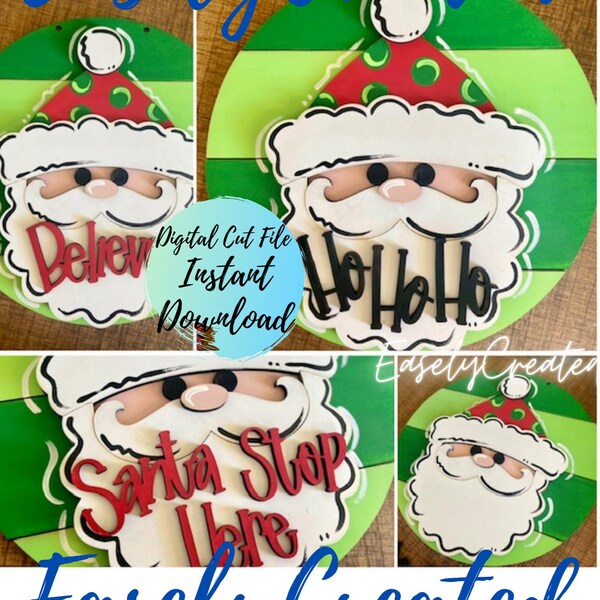 Santa Door Hanger SVG  Digital File - Christmas sign svg Santa Stop Here Sign SVG Glowforge Christmas Door Hanger