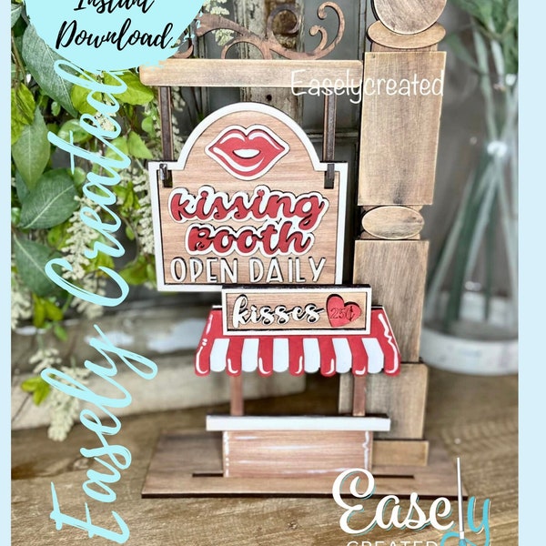 Mini  Post Sign Interchangeable insert "Kissing Booth Valentine" Shelf Sitter Sign SVG  Holiday Seasonal Glowforge SVG  changeable Sign