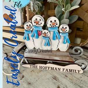 Snowman Family Shelf Sitter  Sign SVG File  - Sled  Let it Snow Sign Christmas Sign SVG S -Winter Snowman Personalized Family Sign