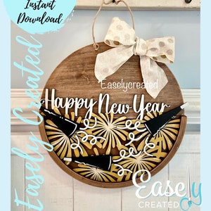 Half Circle Insert for Interchangeable Door Hanger &quot;Happy New Year&quot;  for  15&quot;  Seasonal  Door Hanger SVG  Holiday  Glowforge SVG  Porch Sign