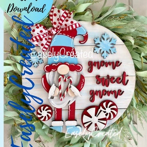 Gnome Door Hanger Sign SVG File  - 15&quot; Shiplap Let it Snow Sign Christmas Sign SVG Gnome Sweet Gnome Sign SVG -Winter Door Hanger Sign