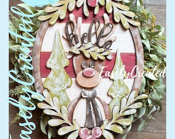 Oval Reindeer Hello Deer Christmas Door Hanger Sign SVG Holiday