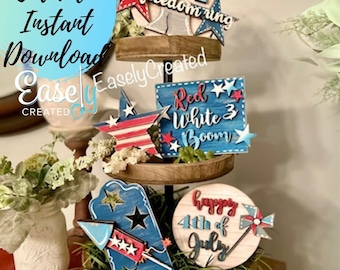 4th of July Tiered Tray Digital Download File - Red, White & Blue Tiered Tray - DIY Tiered Tray - Patriotic Tiered Tray Glowforge File