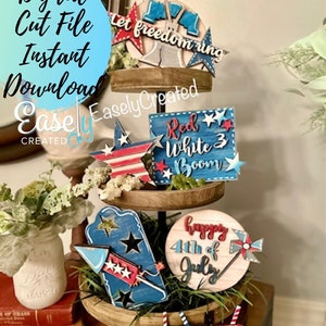 4th of July Tiered Tray Digital Download File - Red, White & Blue Tiered Tray - DIY Tiered Tray - Patriotic Tiered Tray Glowforge File
