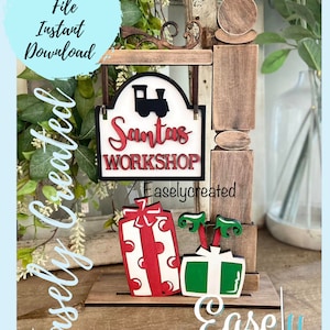 Mini  Post Sign Interchangeable insert &quot;Sanats Workshop&quot; Shelf Sitter Sign SVG  Holiday Seasonal Christmas  Glowforge SVG  changeable Sign