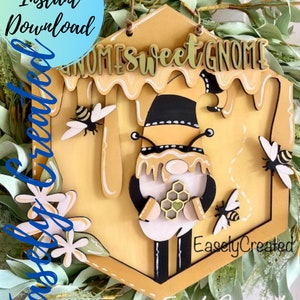 Honey Bee Sign SVG File  -Bee door hanger sign- Beehive  Sign SVG - Home Door Hanger - Farmhouse Sign -Honeycomb Sign Glowforge Laser