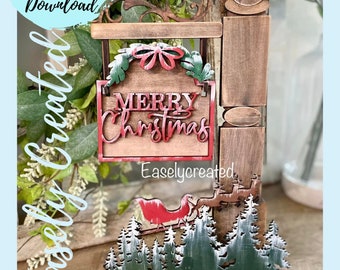 Mini  Post Sign Interchangeable insert "Merry Christmas" Shelf Sitter Sign SVG  Holiday Seasonal Glowforge SVG  changeable Sign