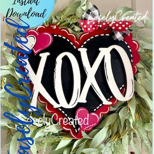 Valentine Door Hanger Sign SVG File  - 15" Heart Door Hanger Sign SVG XOXO Sign -Winter Door Hanger Sign