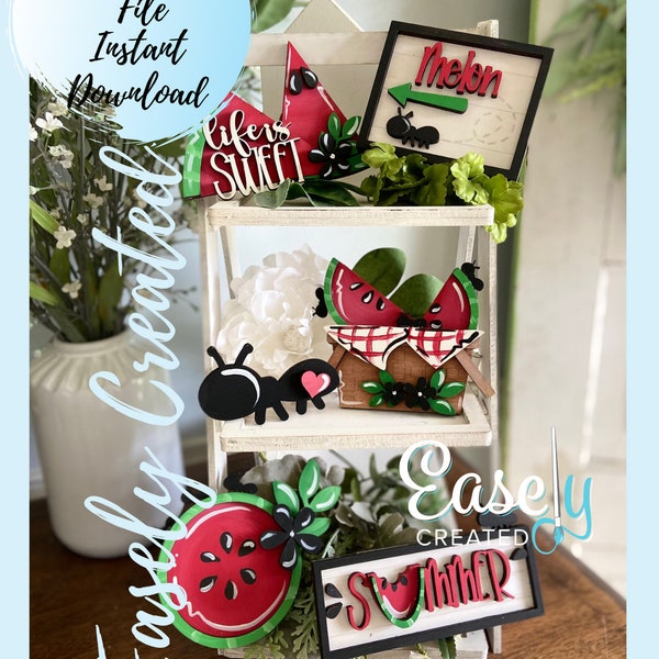 Watermelon Sweet Summertime Tiered Tray Mini Sign SVG File  Holiday  Summer Picnic Sign SVG -  Sign Glowforge SVG