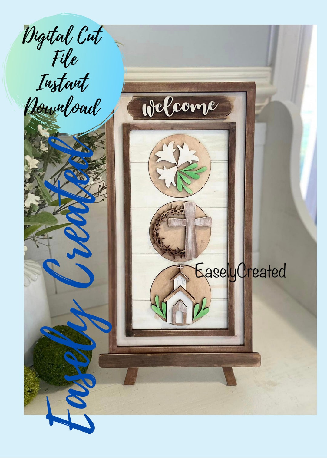 Three Circle Easter Interchangeable Bunny Sign SVG Seasonal ...
