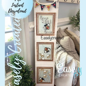 Large 42&quot;  Interchangeable Ladder Summer Honey Bee  Seasonal  Sign SVG Home Sweet Home Holiday  cutout Glowforge SVG  Porch Sign