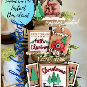 Farmhouse Christmas Tiered Tray Digital Download File - Christmas Tiered Tray SVG - DIY Holiday Tiered Tray SVG -
